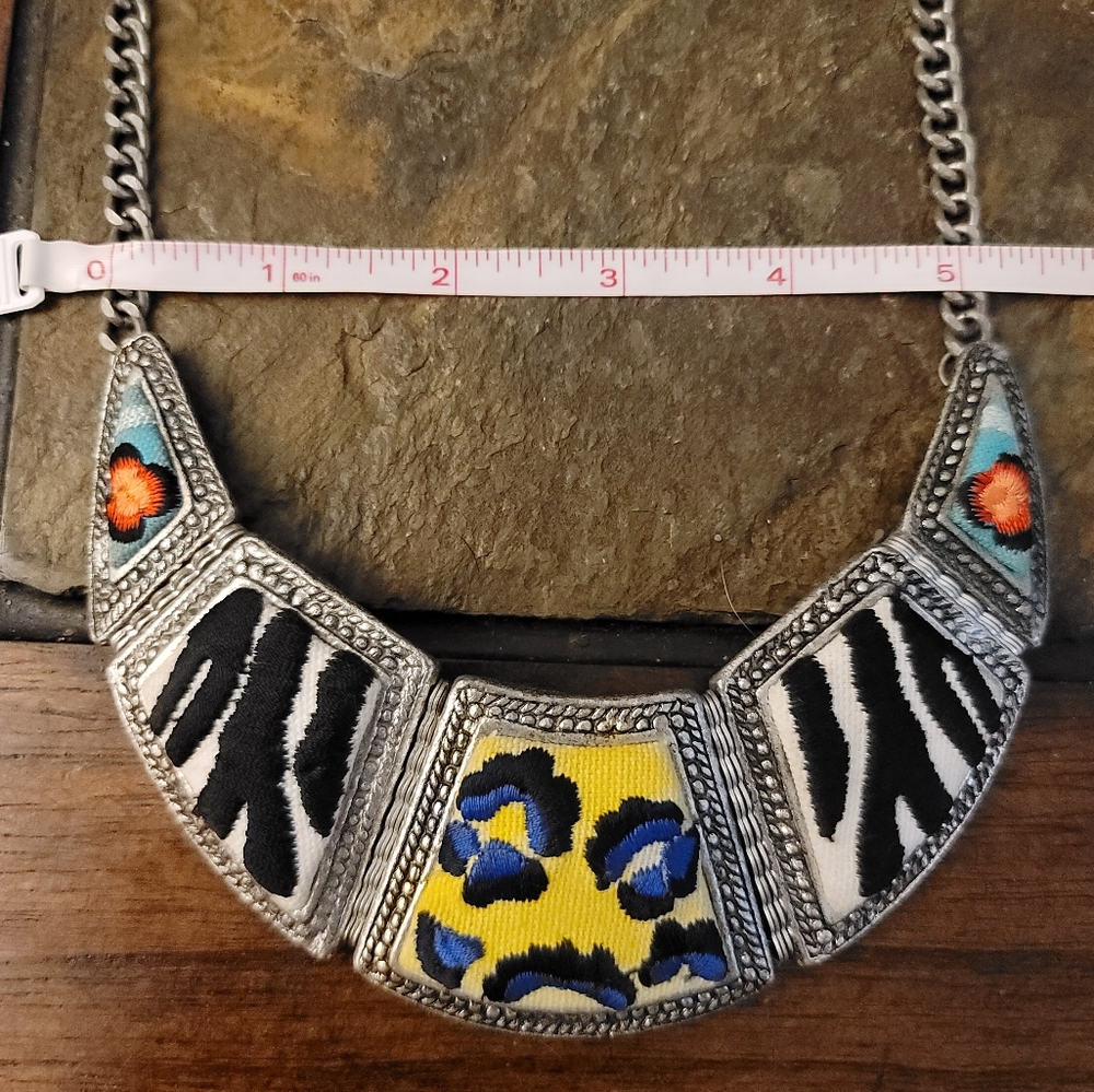 ZARA Animal print embroidery necklace. GUC. 9.5" long. Pendant is 6" across. - Picture 4 of 8